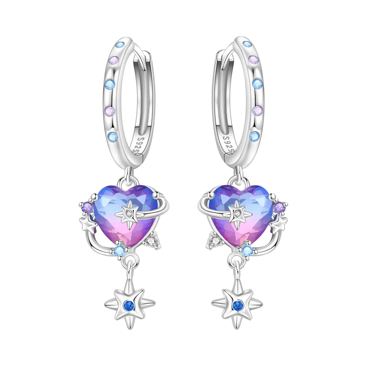 925 Silver Purple Hydrangea Earrings