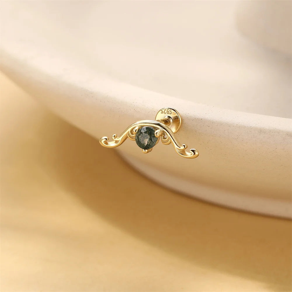 Moss Agate Gold Cartilage Stud (1 Pc)