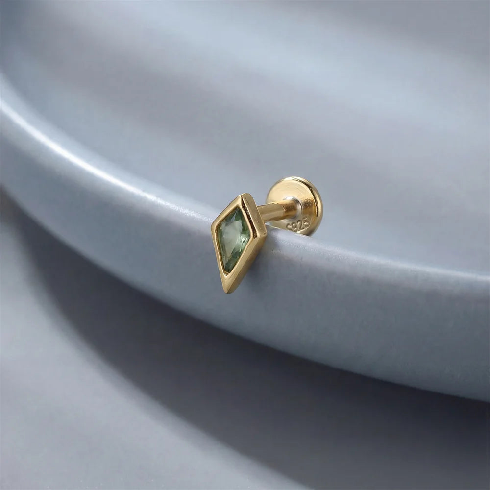 Moss Agate Gold Cartilage Stud (1 Pc)
