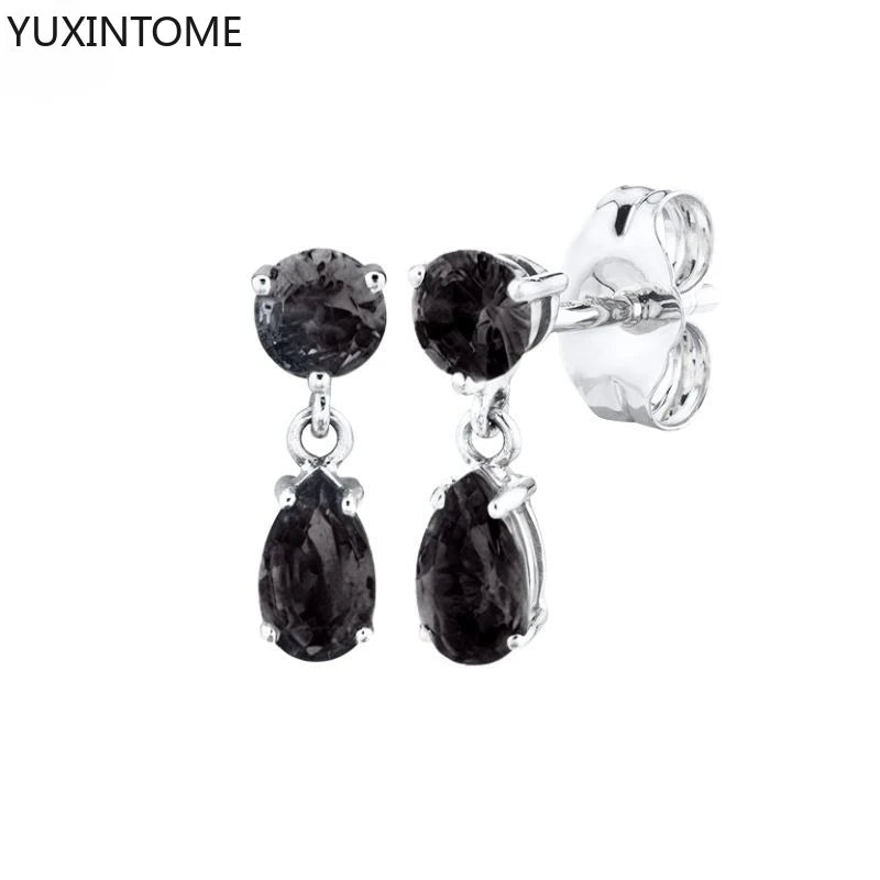 925 Silver Black Zircon Charm Hoops