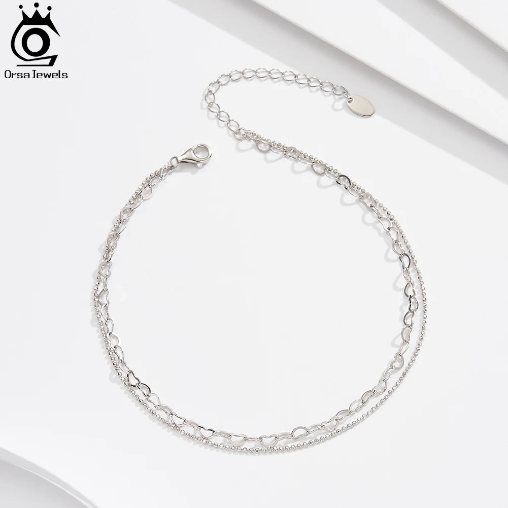 925 Silver Layered Bead Anklet
