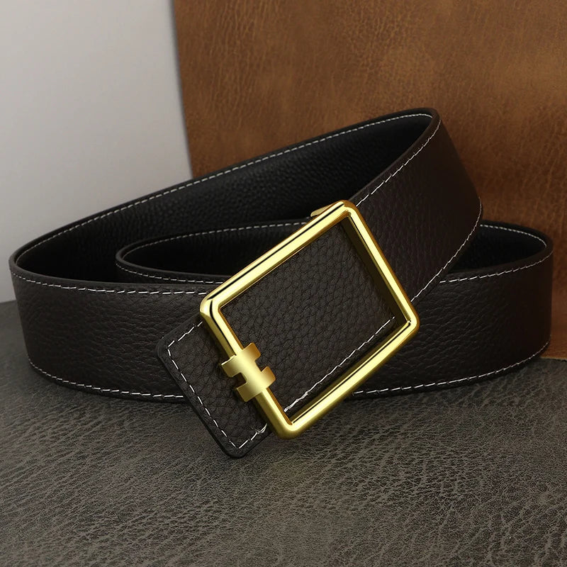 Men's Brown Leather Belt with Square Buckle