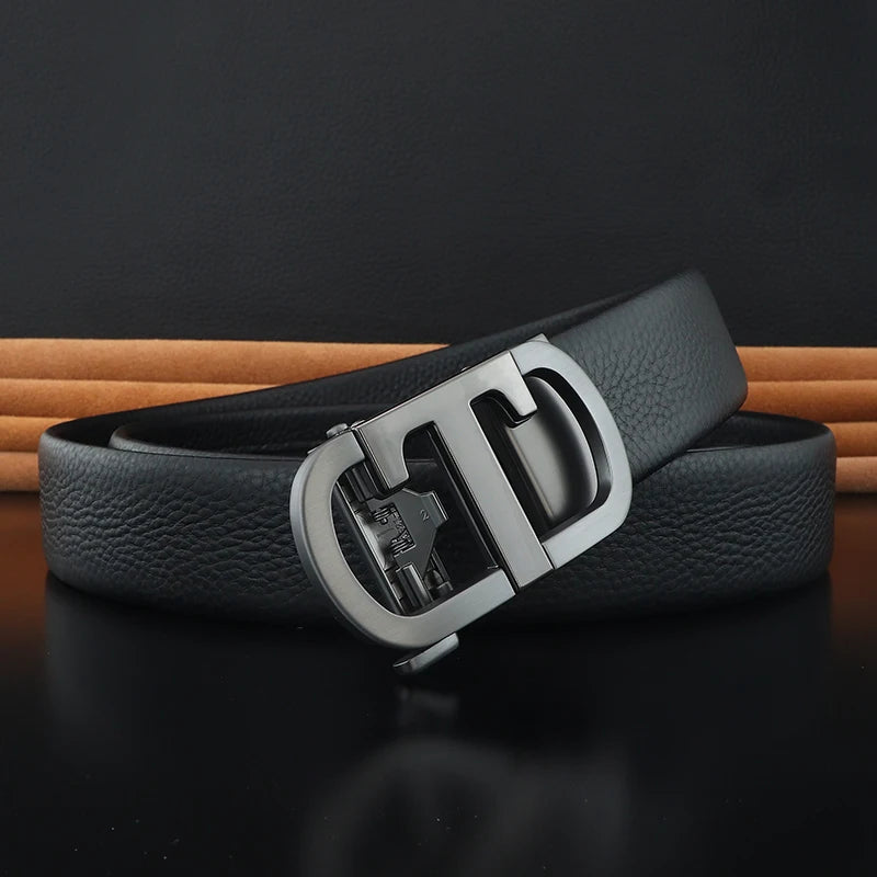 Men's Leather Belt with Gold T Buckle