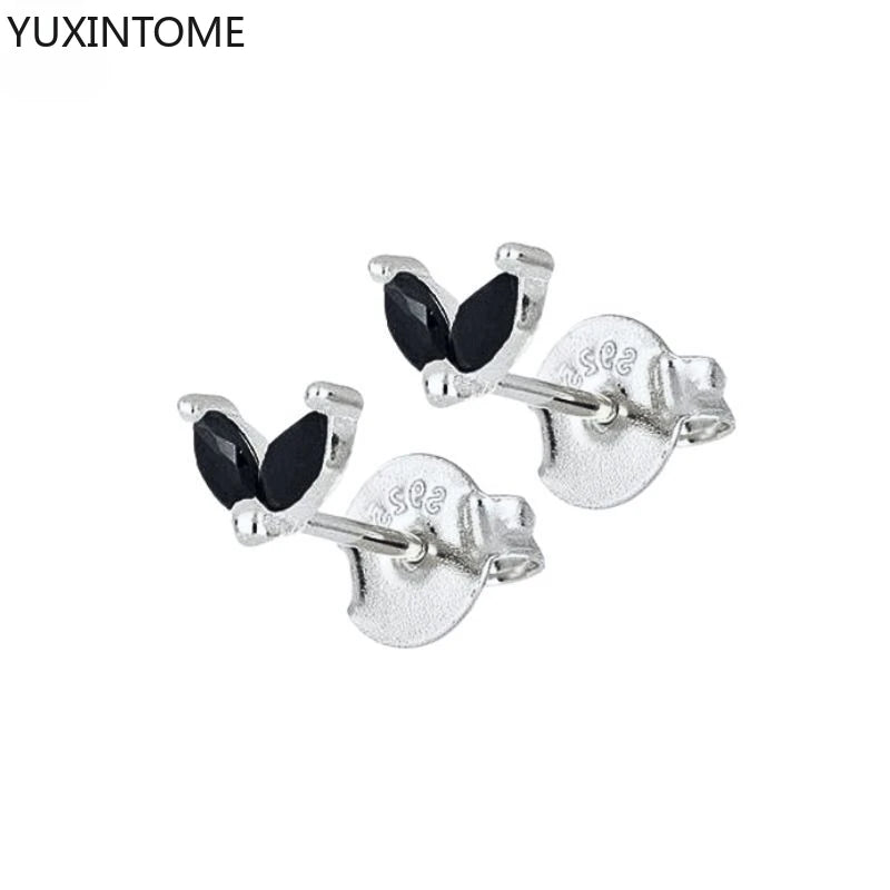 925 Silver Black Zircon Charm Hoops