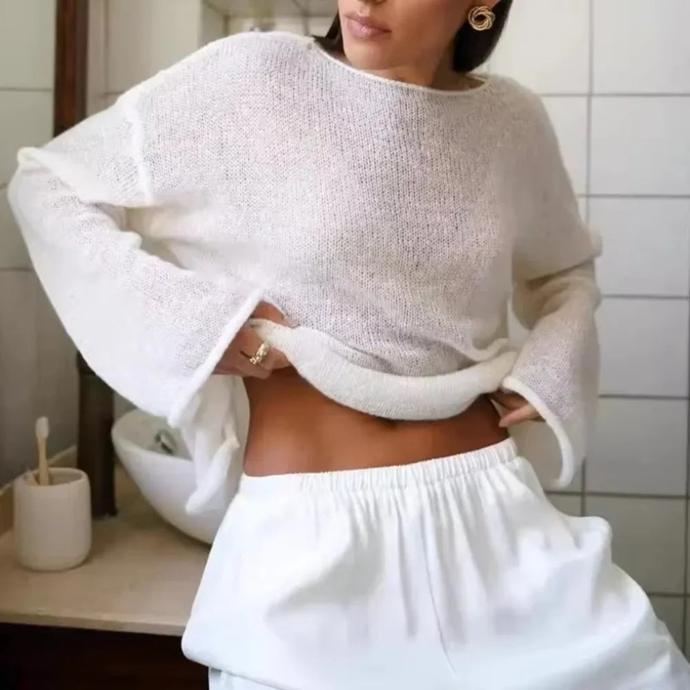 Sheer Flared Sleeve Knit Top