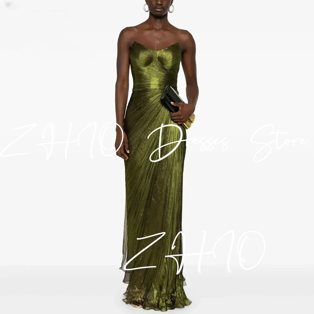 Green Shimmer Chiffon Mermaid Gown
