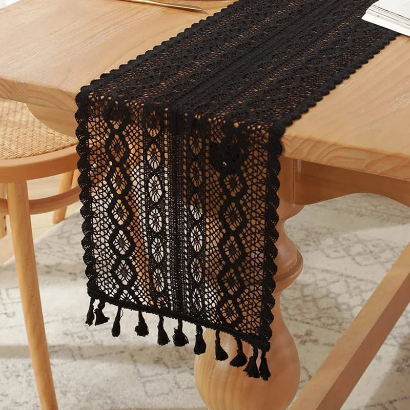 Beige Crochet Lace Table Runner