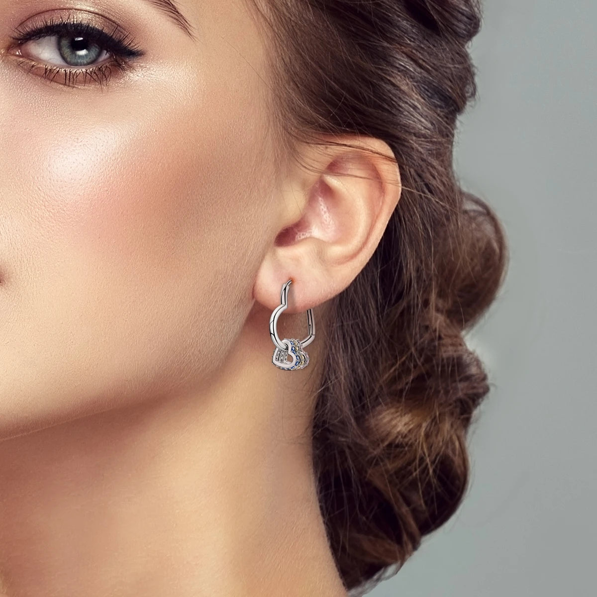 925 Silver Heart Pendant Hoop Earrings