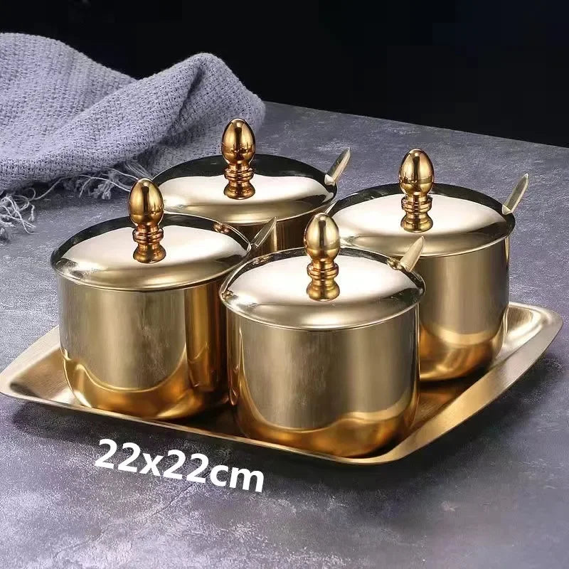 Gold Glass Spice Jar with Spoon