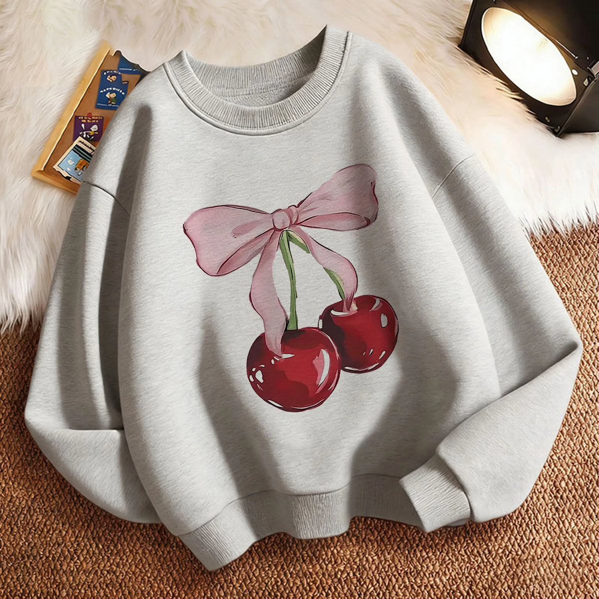 Girls Cherry Bow Sweatshirt