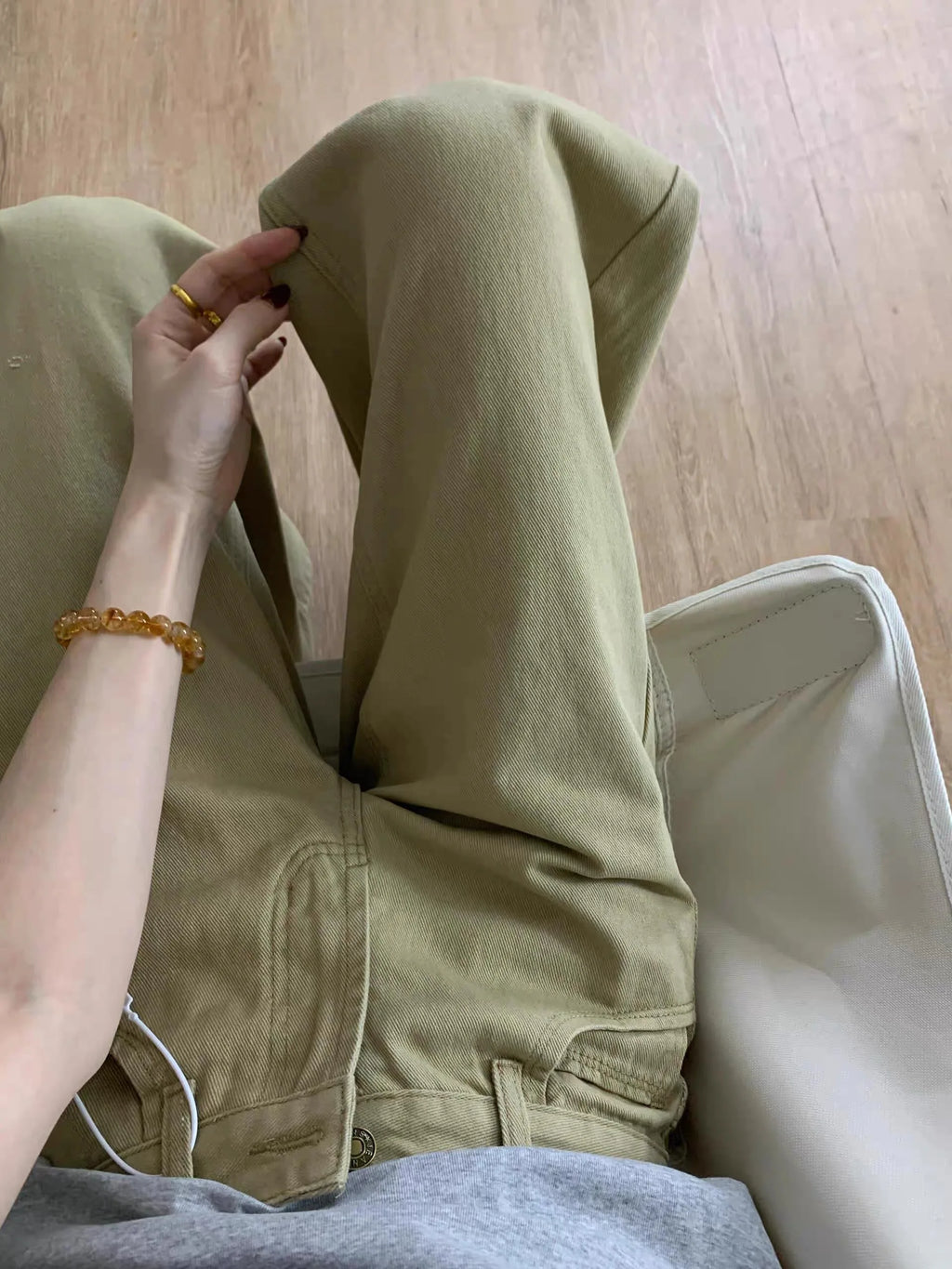 Petite Khaki Slightly Flared Jeans