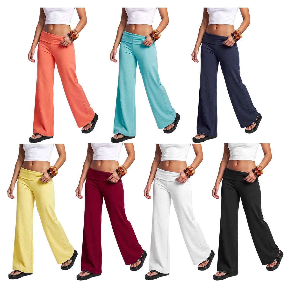 Fold-Over Waist Wide-Leg Trousers
