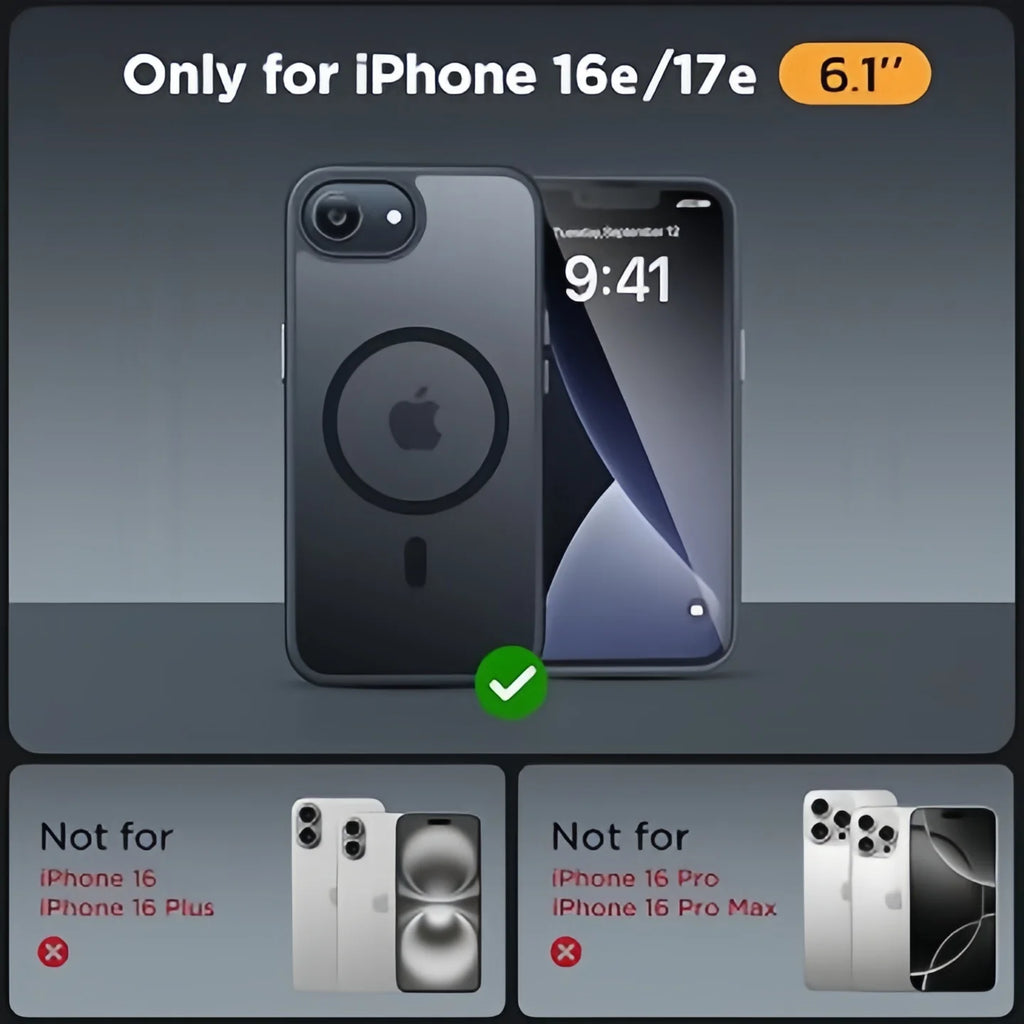 Magnetic Matte Case for iPhone 16e/17e – Black
