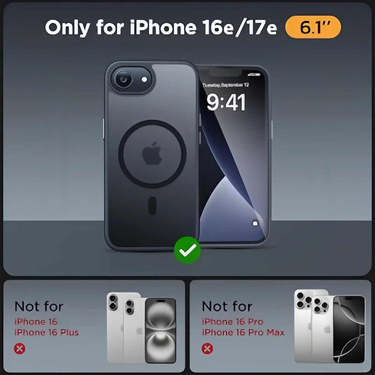 Magnetic Matte Case for iPhone 16e/17e – Black