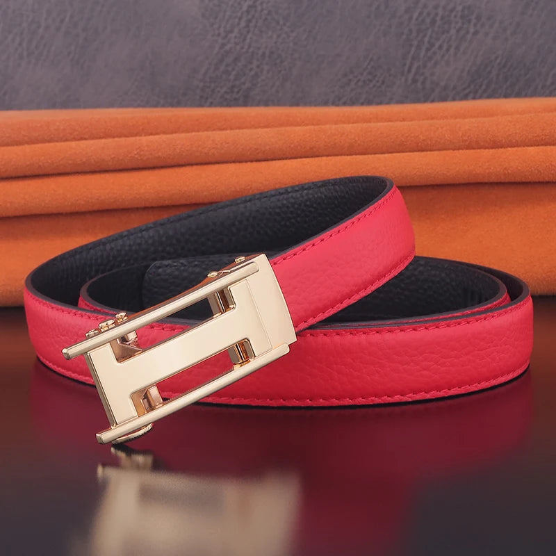 Women's Leather Belt with Automatic Buckle