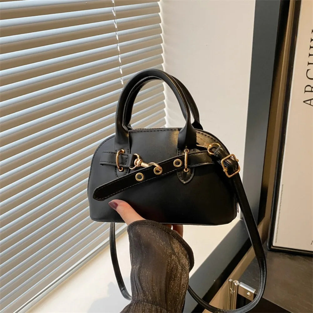 Buckle Shell Top-Handle Bag