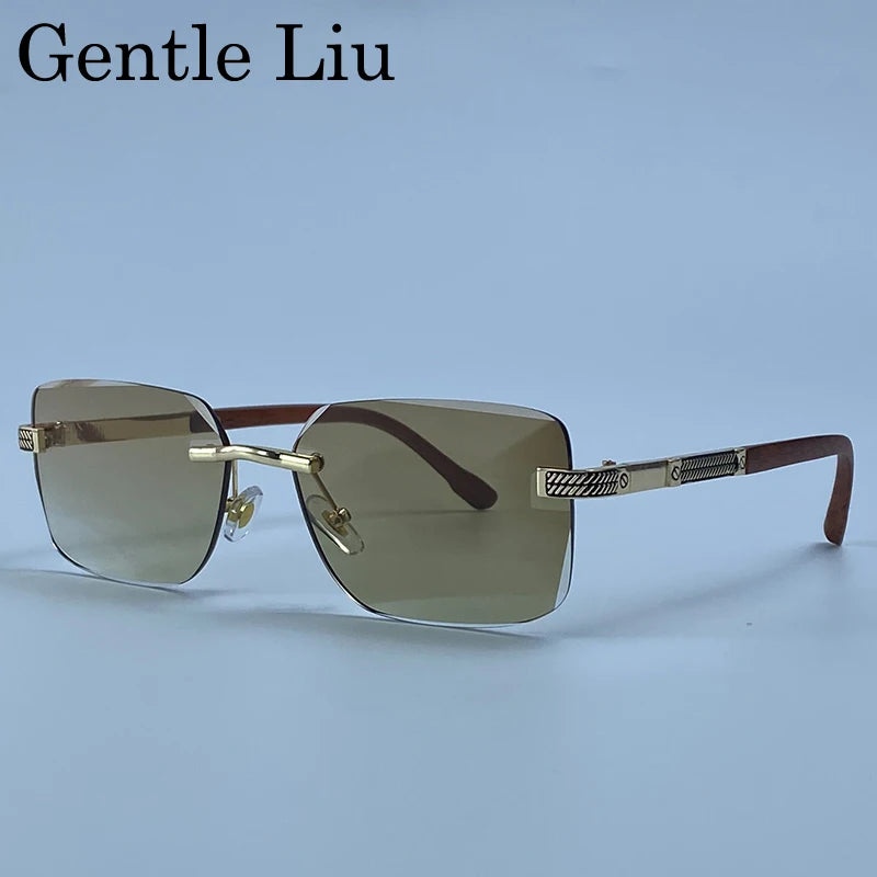 Men's Carved Gold Rimless Sunglasses