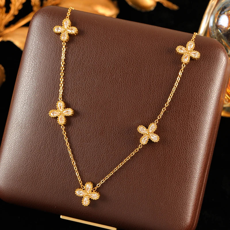 🌸 GANEMLY Flower Zircon Jewelry Set